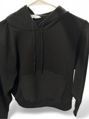 Black Ribbed Hoodie Sweatshirt